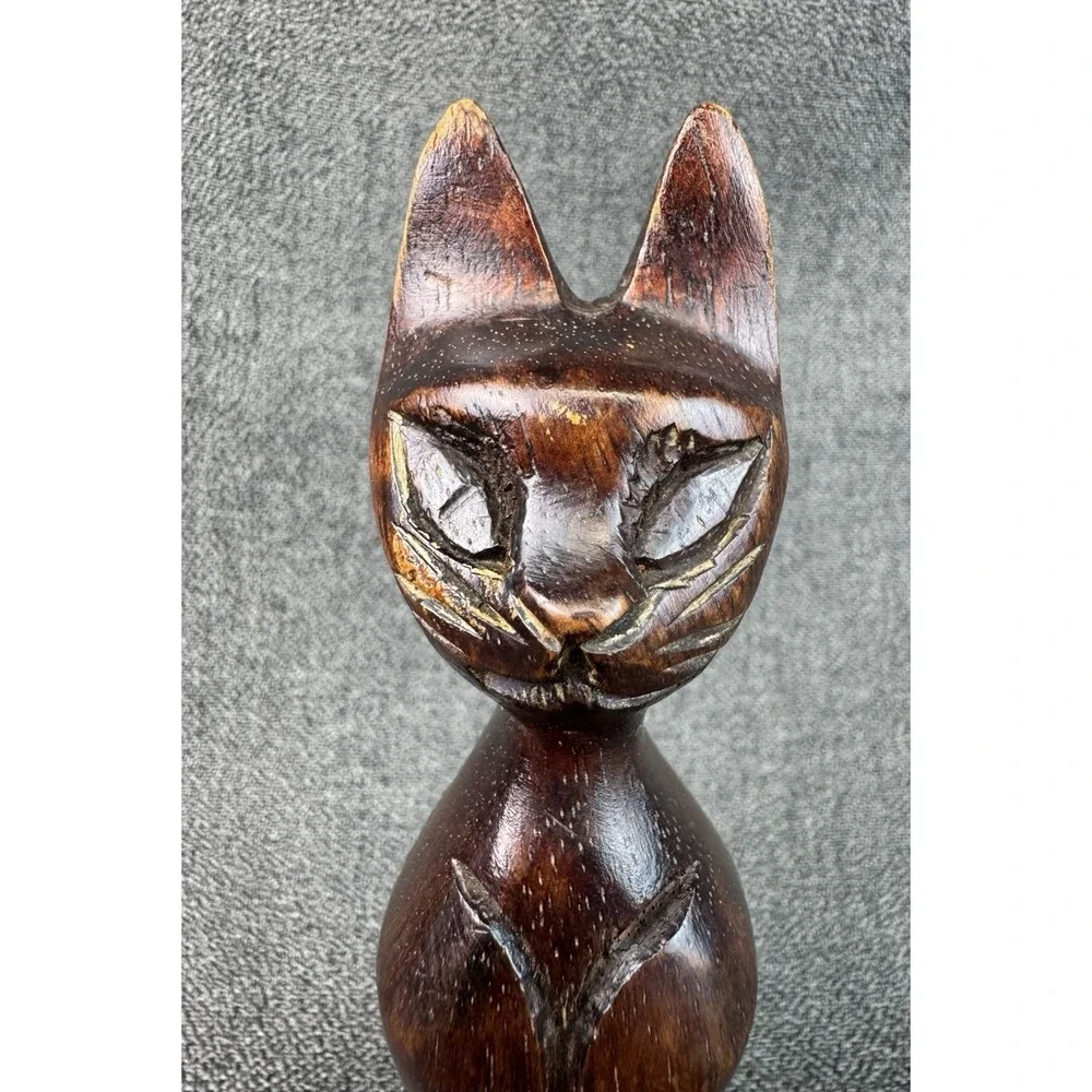 Vintage MCM Hand Carved Siamese Cat 6